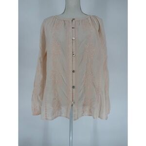 J Jill Bisque Embroidered Button Front Long Sleeve Blouse Top Women M NWT